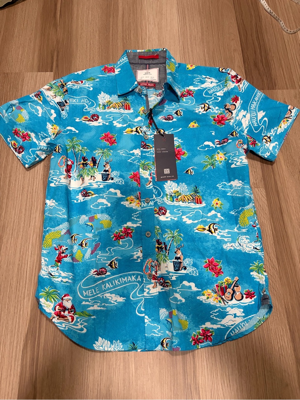 Men's Blue Tropical Hawaiian Christmas Short-Sleeve Shirt